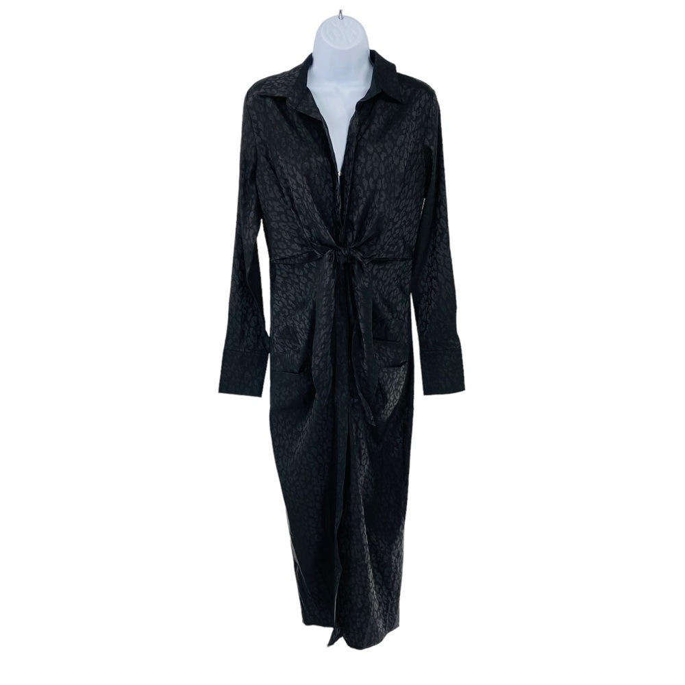 Petal & Pup NEW Tanzy Satin Formal Collared Shirt Dress in Black Leopard Size XS - Picture 3 of 12